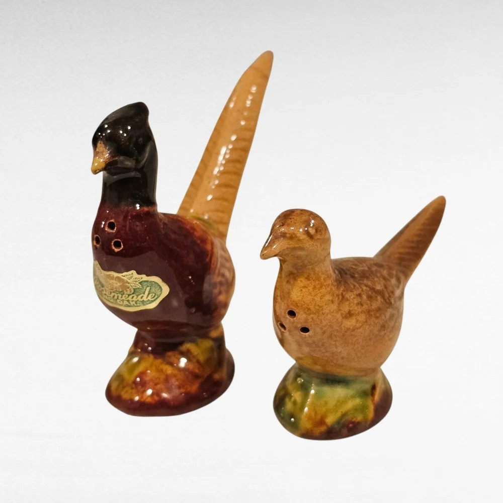 Vintage Rosemeade Pheasant Bird Salt & Pepper Shakers Pottery